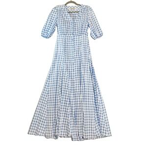 Taylor size 4 Full length Blue Gingham Button Front Dress with Bow Vintage NWOT